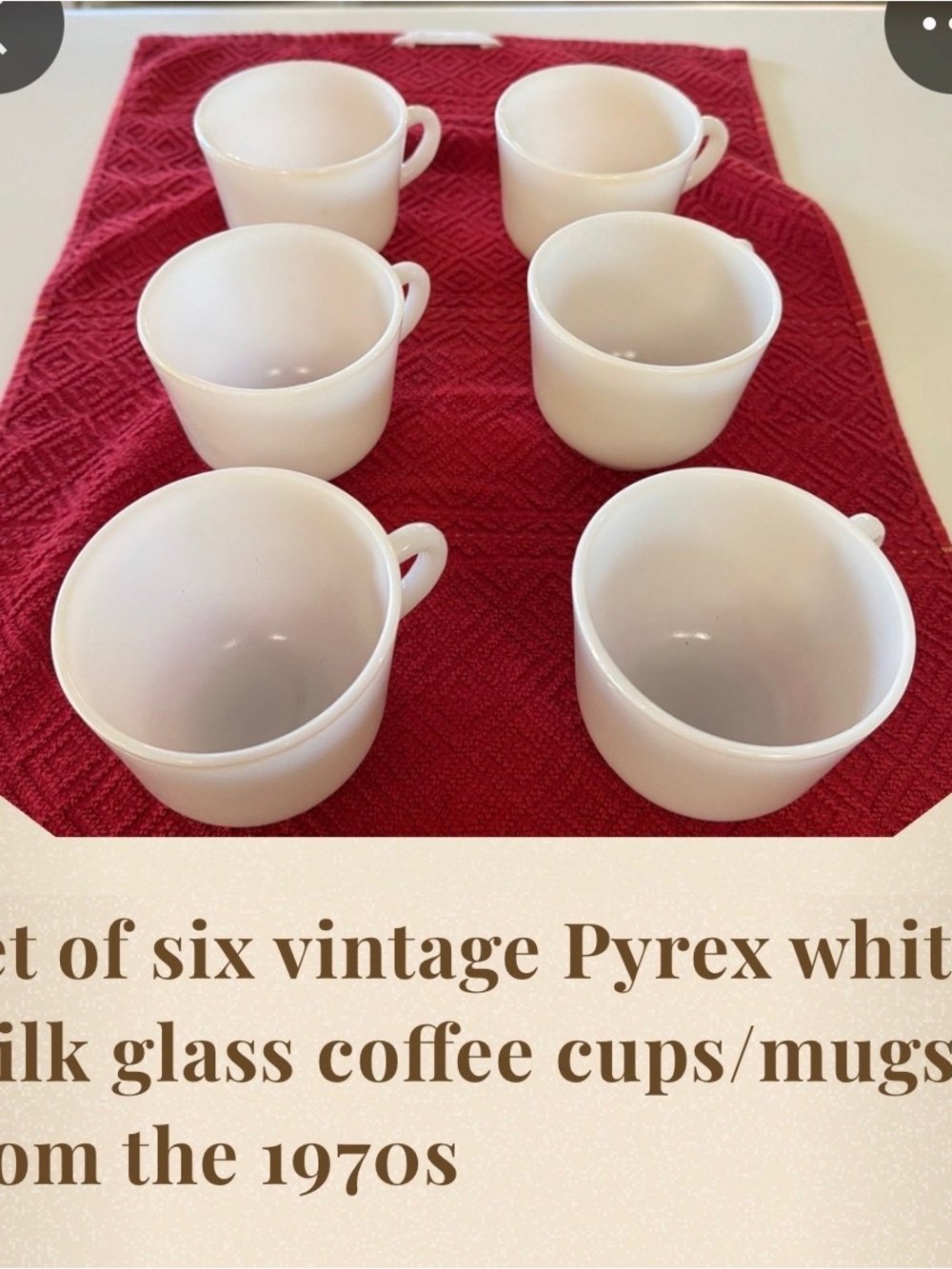 Pyrex White Milk Glass Coffee Cups Set of Six